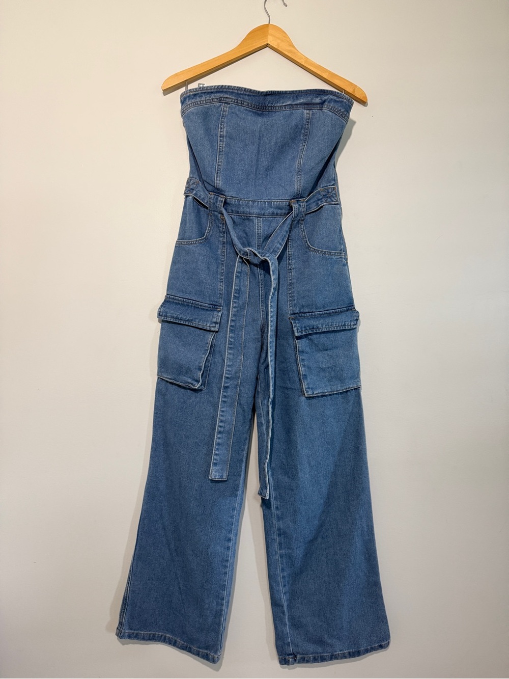 Sincerely Jules Denim Strapless Jumpsuit – Size Large